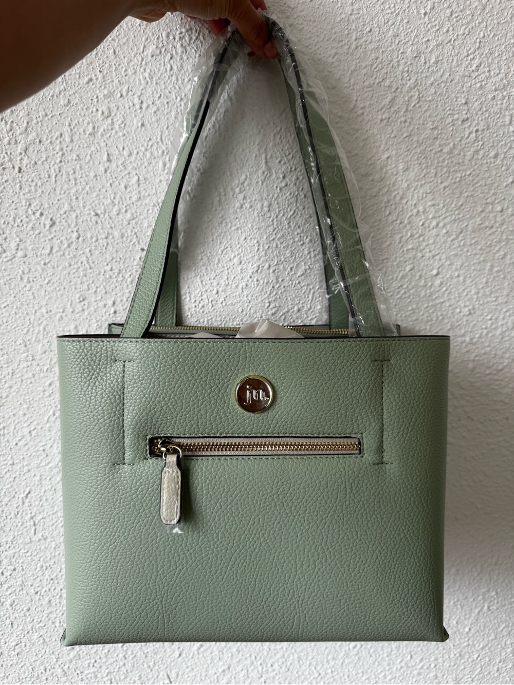 Jessica Moore Mint Green Pebbled Faux Leather Tote NWT
